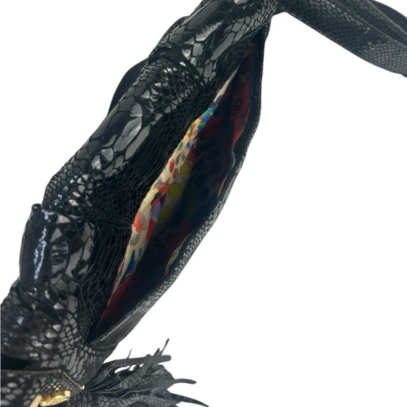 Vintage Carlos Falchi Snake Print Patent Leather Crossbody Bag Black - Picture 10 of 15